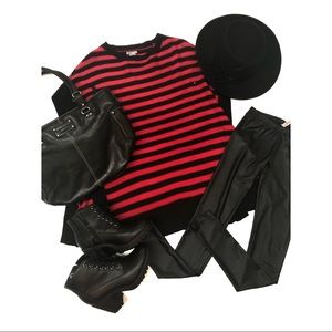 Poncho Red and Black Striped Sweater Top